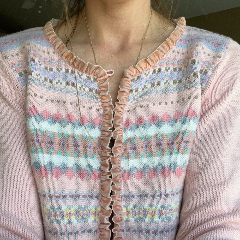 Liz Claiborne Pink Patterned Sweater Cardigan | Size Medium
